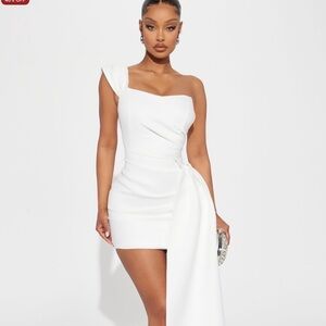 Fashion Nova White One-Shoulder Dress